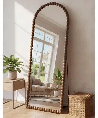 Immagine prodotto di Specchio a figura intera, 193x86 cm, specchio da terra, forma ad arco, vetro HD, colore marrone chiaro