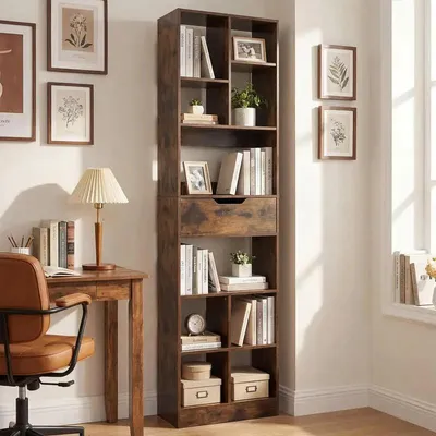 Produktbild von Freistehendes Bücherregal 180 cm mit Schublade und Kippschutzsets