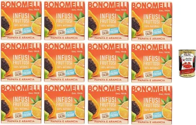 Produktbild von 12x Bonomelli 100% natürliche Fruchtaufgüsse Papaya und Orange, Packung mit 12 Filtern+ Italian Gourmet Polpa 400g