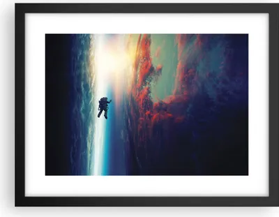 Produktbild von Gerahmtes Poster - Schwarzer Rahmen - Kosmos Astronaut Planet - 40x30 cm - Wand Bild - Wanddeko - Wandbilder - Kunstposter - Wandposter - Bilderrahmen - Bilder - Kunstdruck - P2BAA40x30-5049