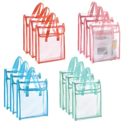Imagen del producto de 12 fundas transparentes para libros con asas, ideales para documentos