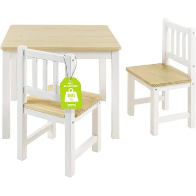 Produktbild von BOMI® Kindersitzgruppe Amy aus Kiefer Massiv Holz für Kleinkinder, Mädchen und Jungen Natur Weiß