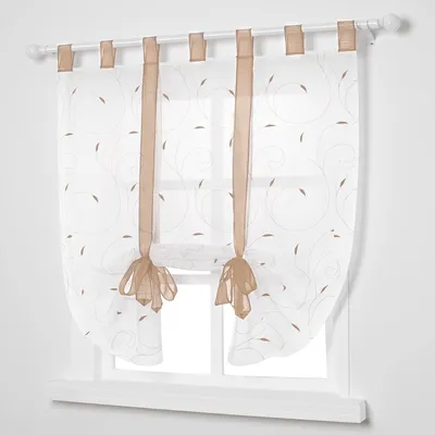 Image de Rideau romain en tissu brodé, rideau transparent, décoration pour chambre, balcon, cuisine, couleur beige, dimensions 100 cm x 140 cm