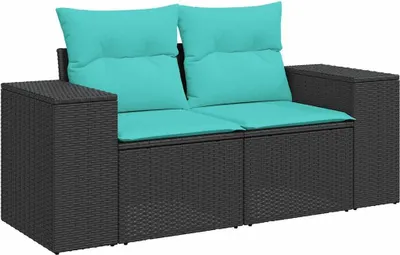 Produktbild von vidaXL Gartensofa mit Kissen 2-Sitzer Schwarz Poly Rattan