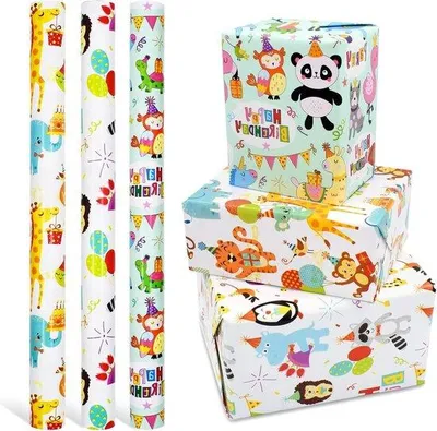 Immagine prodotto di 3 rotoli di carta da regalo riutilizzabile per bambini, 43 cm x 3 m