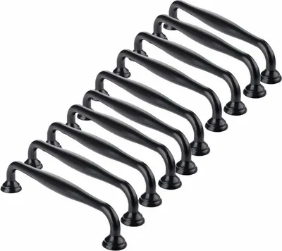 Obrázek produktu pro 10 černých klik na dveře do kuchyně, skříně, zásuvky a ložnice, vzdálenost středů klik 96 mm