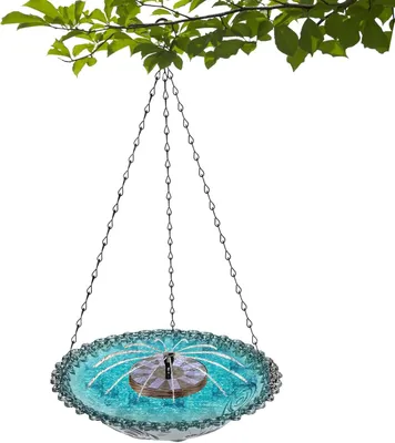 Produktbild von Aufhängbares Vogelbad für den Außenbereich mit Wasserschale und Solar-Wasserpumpe für Garten, Terrasse, Hof, Balkon und Innenhof