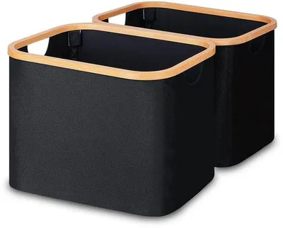 Obrázek produktu pro Skládací koš na prádlo 50 l, černé bambusové rukojeti, 2 ks