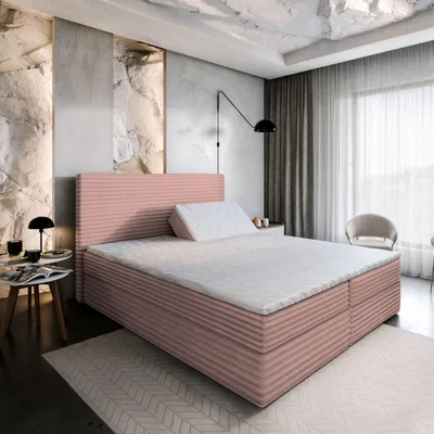 Produktbild von Masseno Boxspringbett MILARA 140x200 cm Komplett-Set mit Bonell Matratze und Topper, Polsterbett mit Bettkästen -Rosa, TILIA 62