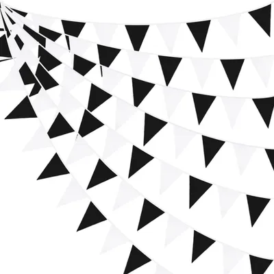 Immagine prodotto di Ghirlanda di bandierine in tessuto, 10 metri, bianco e nero, con 36 bandierine, ideale per decorazioni di feste