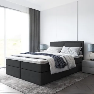 Produktbild von Bett, Boxspringbett SUZI mit Bettkästen und T25 Topper, Doppelbett, Stauraum, Schlafzimmer, Polsterbett, 180x200 cm. (Schwarz - Itaka 15)