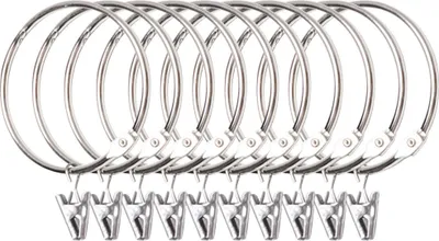 Produktbild von 20 Stück Gardinenringe zum Öffnen mit Clips Metallbügel Ring Gardinen Clips