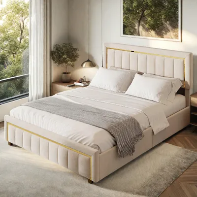 Immagine prodotto di Letto matrimoniale imbottito - Struttura per letto matrimoniale - Letto con contenitore - Letto - Letto con cassetti