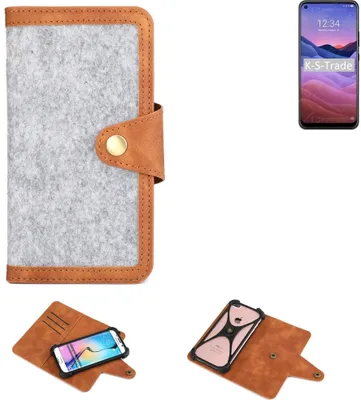Produktbild von K-S-Trade Handyhülle kompatibel mit ZTE a1 Schutzhülle Filz-Hülle Kunst-Leder hellgrau braun (1x)