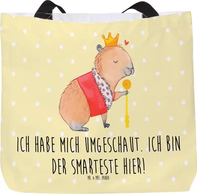 Produktbild von Mr. & Mrs. Panda Strandtasche Capybara König - Gelb Pastell - Geschenk, Laptoptasche, Reisetasche, Tasche, Lustige Sprüche, Schultasche, Tote Bag