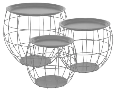 3er-Set runde Beistelltische, Metall, Grau, Ø31–47 cm