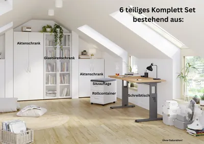 Produktbild von Büro Basic Office 6 teilig Büromöbel Komplett Set in Weiß von der Marke Hammerbacher - Büroset, Arbeitszimmer, Home Office