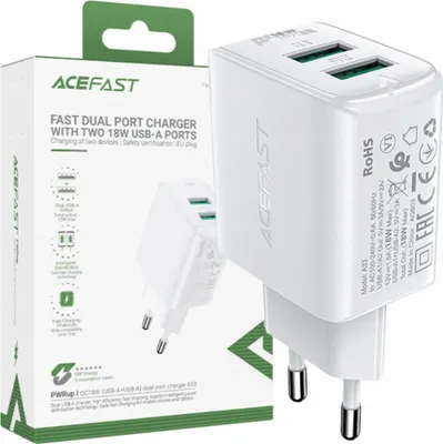 Produktbild von Acefast Schnellladegerät 2Xusb 18W Qc 3.0 Afc Fcp Weiß