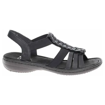 Produktbild von Rieker Damen Sandale Sandalette T-Riemen Flechtoptik 60809, Größe:37 EU, Farbe:Schwarz