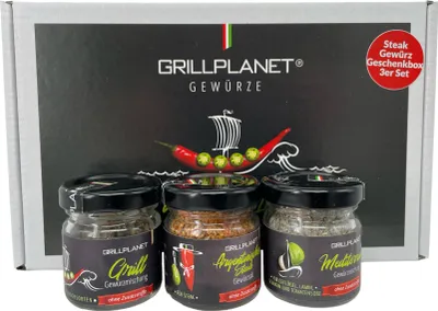 Produktbild von Gewürze Geschenkset Grillen und Steak - Steak-Gewürz und Grill-Gewürz in von Grillplanet ohne Zusatzstoffe