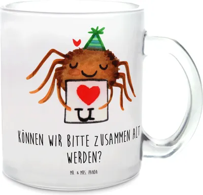 Produktbild von Mr. & Mrs. Panda Motivtasse Spinne Agathe Brief - Transparent - Geschenk, Teetasse, Ich Liebe Dich, Teeglas, Heiratsantrag, Tee Tasse, Liebesgeschenk, Haferl, Treuetest