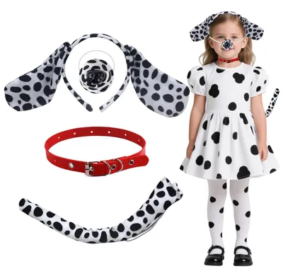 Dalmatiner-Hundekostüm für Kinder, 4-teilig, mit Ohren, Schwanz & Halsband