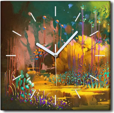 Produktbild von Coloray Uhr auf Leinwand 30x30 cm Wand Uhr Dekoration Wohnzimmer Segeltuch weiße Zeiger -Baum blüht Natur.