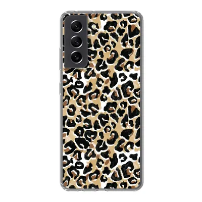 Produktbild von MuchoWow® Handyhülle Schutzhülle Hülle für Samsung Galaxy S21 FE Tierdruck - Panther - Braun - Aquarell Silikon Softcase Handy Hülle - Mobiltelefonhülle