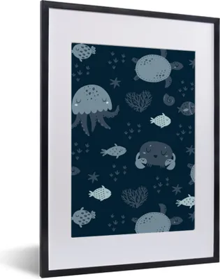Produktbild von MuchoWow® MuchoWow® Gerahmtes Poster Schildkröte - Meerestiere - Schnittmuster - Jungen - Baby 30x40 cm - Poster mit zchwarzem Bilderrahmen - Wandposter Schlafzimmer