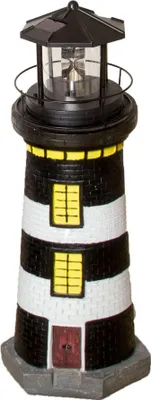 Produktbild von Gartendeko Leuchtturm mit Solar 37 cm, handbemalte Gartenfigur schwarz,weiß