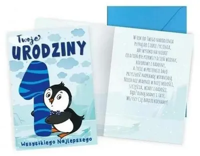 Produktbild von Karte B6 „Geburtstag 1 Pinguin“ – Kukartka