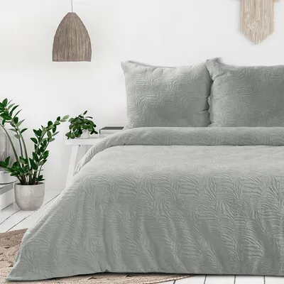 Produktbild von Eurofirany Bettwäschegarnitur Bettwäsche Flano silber hellgrau 220x200 cm 3 TLG SET: mit 2 Kissenbezüge 70x80 cm