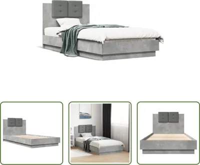 Produktbild von The Living Store Bettgestell mit Kopfteil Betongrau 75x190 cm Holzwerkstoff