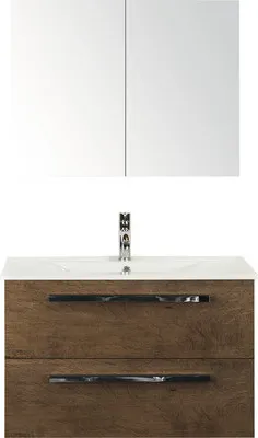 Produktbild von Sanox Badmöbel-Set Seville BxHxT 81 x 170 x 46 cm Frontfarbe tabacco mit Waschtisch Keramik weiß, Waschtischunterschrank