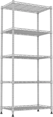 Productafbeelding van Verstelbaar metalen opbergrek met 5 planken voor keuken, badkamer en garage - 21,2 x 11,8 x 53,5 cm