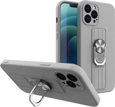 Obrázek produktu pro Silikonové pouzdro s kovovým kroužkem na iPhone 12 Pro 6.1" silver