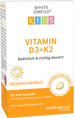 Produktbild von WHITE OMEGA KIDS Vitamin D3 + K2, 45 St KAP