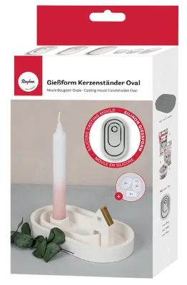 Produktbild von Rayher Silikon Gießform Oval für Kerzenständer, Gips, Beton, Harz, Seife, mit Einleger, wiederverwendbar, leicht entformbar