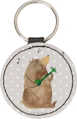 Produktbild von Mr. & Mrs. Panda Schlüsselanhänger Bär Lied - Grau Pastell - Geschenk, Liebe, Taschenanhänger, mini, anhänger schlüssel, Valentinstag, Frau, motiv, Spruch, Teddybär