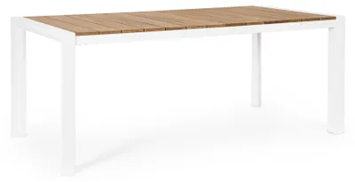 Produktbild von Gartentisch CAMERON mit Tischplatte aus Teakholz und weißem Aluminiumgestell, 180×90 cm