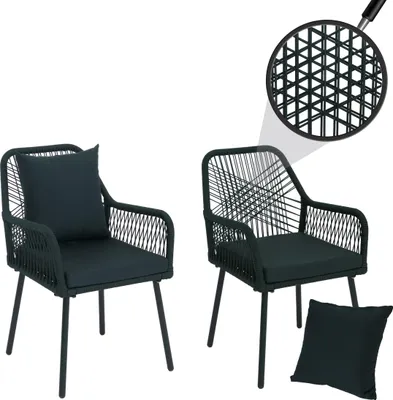 Obrázek produktu pro Sada 2 zahradních židlí HWC-O12, venkovní sedák/opěrák, hliníkové lano Rope  zelené, potah zelený