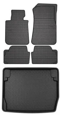 Image de Tapis en caoutchouc + bac de coffre pour BMW Seria 1 F20 2011-2019 (coffre standard) – 5 pièces, noirs, sur mesure