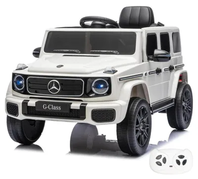Immagine prodotto di Macchina elettrica per bambini Mercedes G-Klasse, 7.4 V, da 1 a 4 anni - Auto giocattolo elettrica con licenza ufficiale, alimentata a batteria, con telecomando, ammortizzatori e cintura di sicurezza – Auto elettrica per bambini con porte funzionanti e lettore MP3 – Colore: bianco