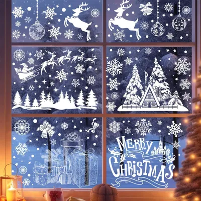 Productafbeelding van Kerstdecoraties voor ramen, 216 stuks, zelfklevend PVC, herbruikbaar, 9 vellen, 20x30 cm