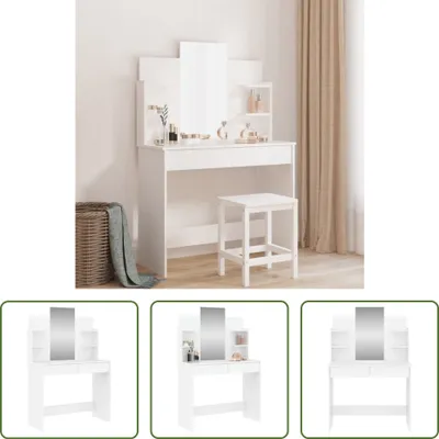 Produktbild von The Living Store Schminktisch mit Spiegel Weiß 96x39x142 cm