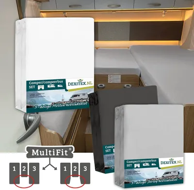 Image de Pack textile lit en longueur Camper avec matelas central - 2 jeux de draps-housses (3 pièces) et 1 jeu de draps-housses (3 pièces) - 1 Flanelle + 1 Gr - 1Flanelle+1Grisclair/1Anthracite