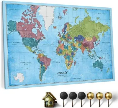 Immagine prodotto di Grande opera d'arte da parete - Mappa del mondo su tela - 70x50 cm - Articolo decorativo