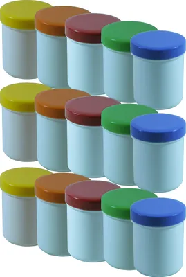 Produktbild von 15 Salbendöschen 25ml hoch mit farbigen Deckeln - hergestellt in Deutschland