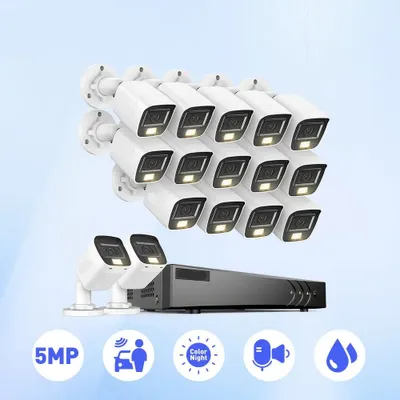 Imagen del producto de Sistema de seguridad de 16 canales – Sistema de cámaras de 5 megapíxeles – Visión nocturna en color – Audio – Cámaras exteriores IP67
