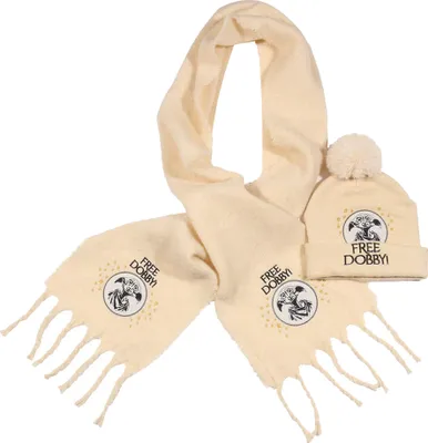 Produktbild von Harry Potter - "Free Dobby" Mütze Schal Set HE3168 (Einheitsgröße) (Cremefarbe/Schwarz)